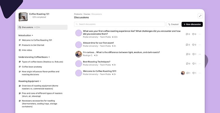 Podia Product Discussions Forums Example