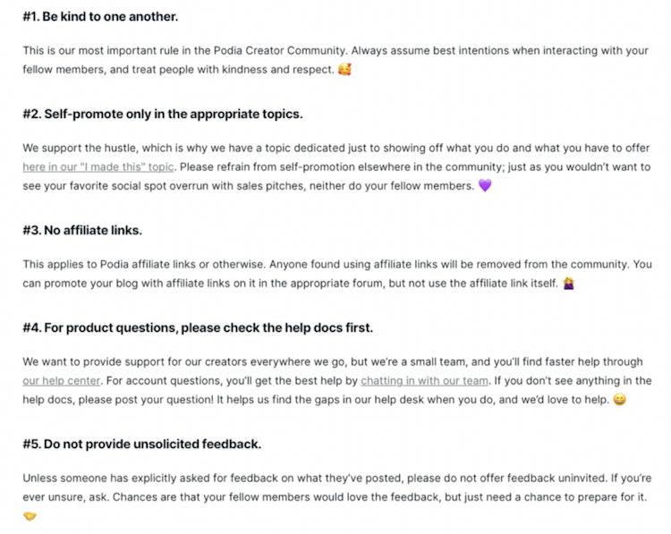 Podia Community Rules