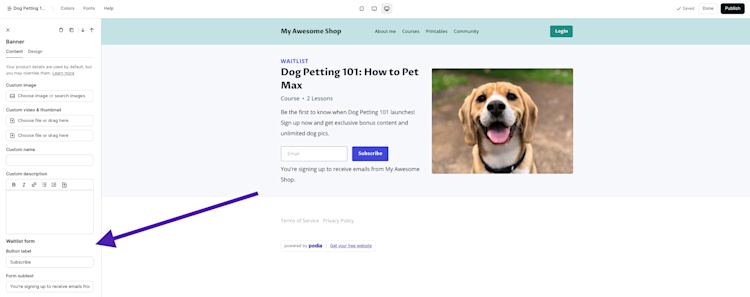 Landing Page Podia Editor Features