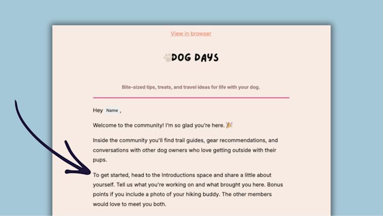 Dog Days welcome email example