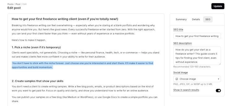 Type blog post directly into text editor