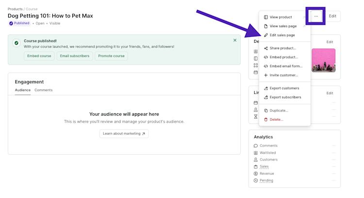 Landing Page Edit Sales Page