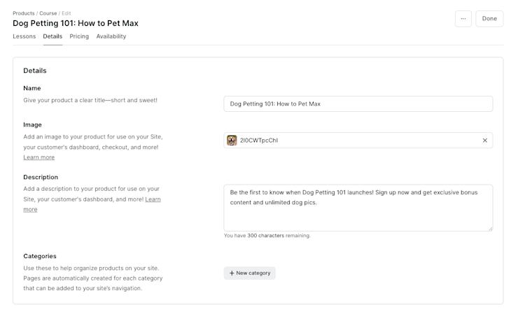 Landing Page Product Description and image