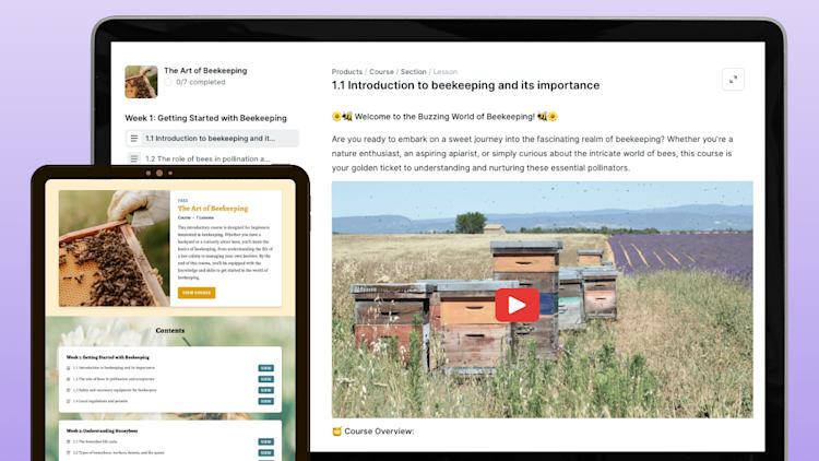 Example beekeeping course and landing page