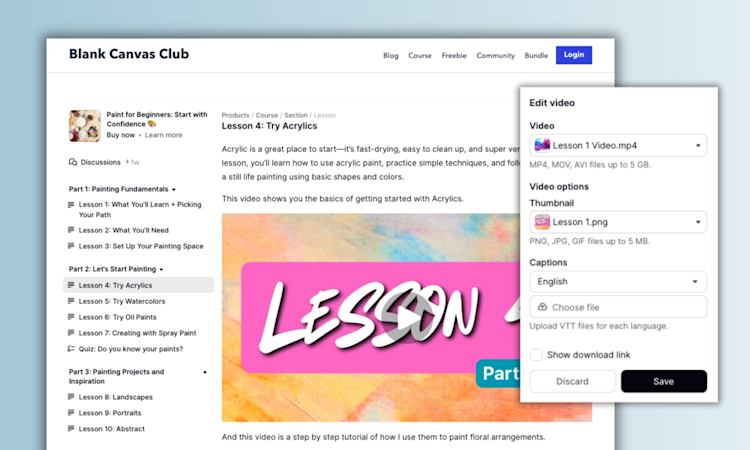 Podia customize course content